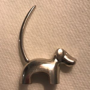 Ring Holder Silver Dog Rhinestone Eyes